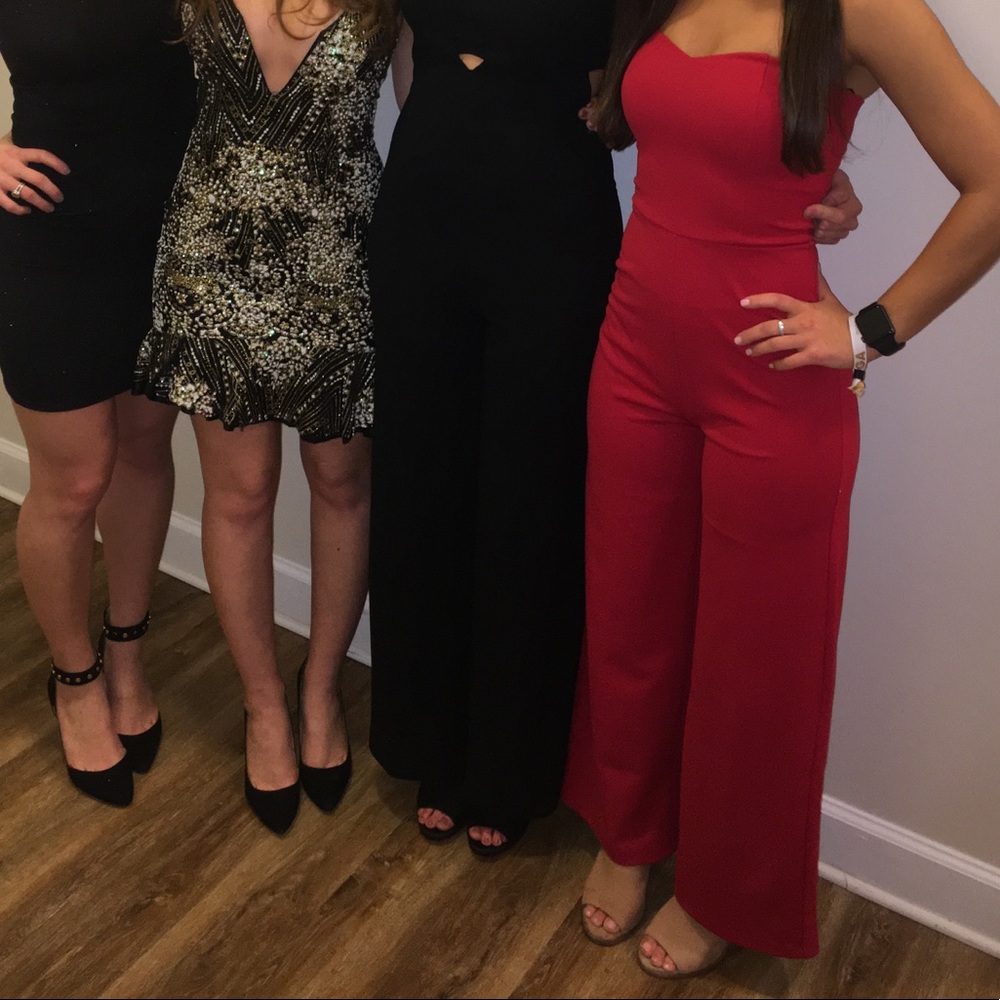 Lulus red strapless jumpsuit